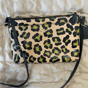 Coach Leopard Print Crossbody Bag - Black and Tan